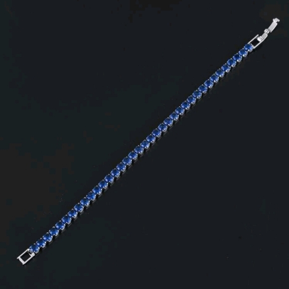 Blue Sterling Silver Tennis Bracelet - Picture 4 of 4